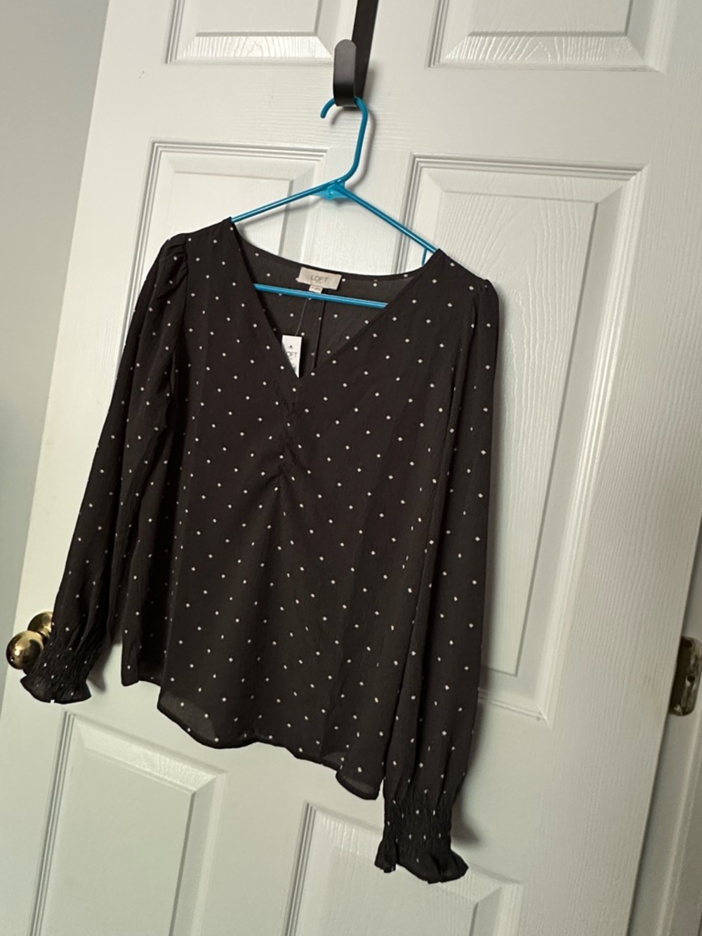 LOFT | Black Polka Dot V-Neck Blouse